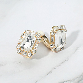 Emerald Cut Stone Evening Clip On Earrings