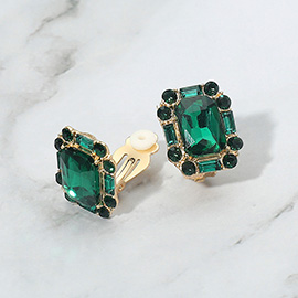 Emerald Cut Stone Evening Clip On Earrings