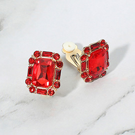 Emerald Cut Stone Evening Clip On Earrings