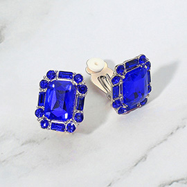Emerald Cut Stone Evening Clip On Earrings
