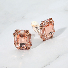Emerald Cut Stone Evening Clip On Earrings