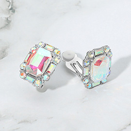 Emerald Cut Stone Evening Clip On Earrings