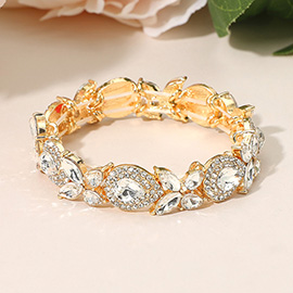 Marquise Teardrop Stone Cluster Beaded Stretch Bracelet
