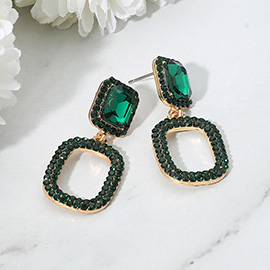 Rectangle Glass Stone Pointed Stone Paved Open Doorknocker Dangle Evening Earrings