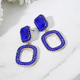 Rectangle Glass Stone Pointed Stone Paved Open Doorknocker Dangle Evening Earrings