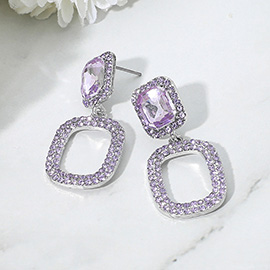 Rectangle Glass Stone Pointed Stone Paved Open Doorknocker Dangle Evening Earrings