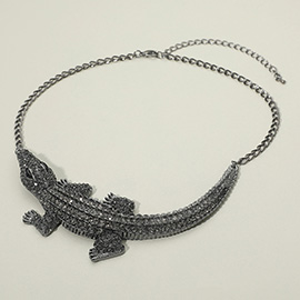 Rhinestone Paved Bold Alligator Accent Statement Necklace