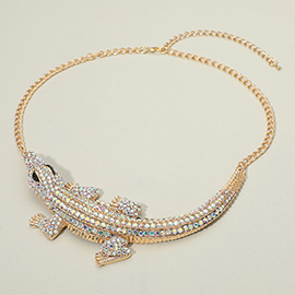 Rhinestone Paved Bold Alligator Accent Statement Necklace