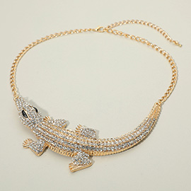 Rhinestone Paved Bold Alligator Accent Statement Necklace
