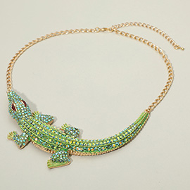 Rhinestone Paved Bold Alligator Accent Statement Necklace