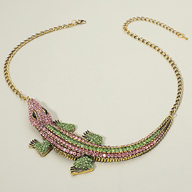 Rhinestone Paved Bold Alligator Accent Statement Necklace