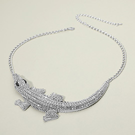 Rhinestone Paved Bold Alligator Accent Statement Necklace