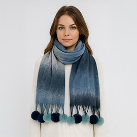 Pom Pom Tassel Trim Color Block Scarf
