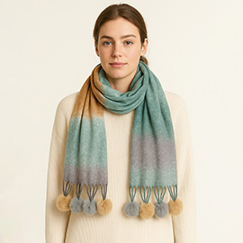Pom Pom Tassel Trim Color Block Scarf