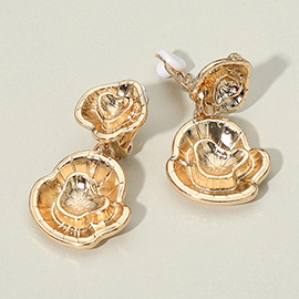 Textured Metal Layered Floral Drop Clip On Earrings