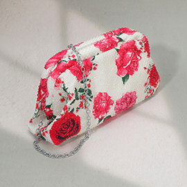 Bling Studded Floral Pattern Evening Clutch Bag Crossbody Bag