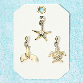 3PCS - Metal Whale Tale Starfish Sea Turtle Pendant Charm Set