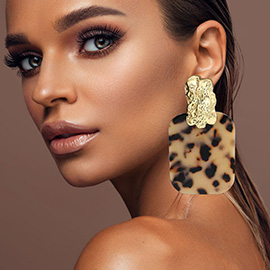 Oversized Patterned Celluloid Acetate Plate Accent Door Knocker Earrings