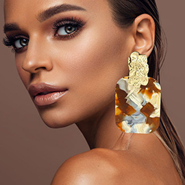 Oversized Patterned Celluloid Acetate Plate Accent Door Knocker Earrings