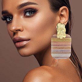 Oversized Patterned Celluloid Acetate Plate Accent Door Knocker Earrings