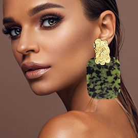 Oversized Patterned Celluloid Acetate Plate Accent Door Knocker Earrings