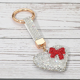 Bling Studded Bow Heart Keychain Bag Charm