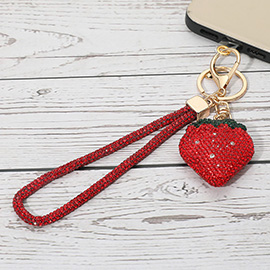Bling Studded Strawberry Strap Keychain Bag Charm Phone Charm