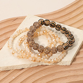 4PCS - Shamballa Ball Faceted Beaded Stretch Multi Layered Bracelets