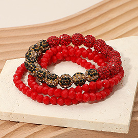 4PCS - Shamballa Ball Faceted Beaded Stretch Multi Layered Bracelets