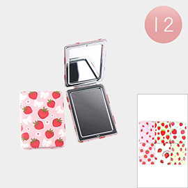 12PCS - Strawberry Printed Compact Mirrors
