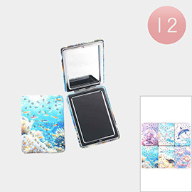 12PCS - Glittered Ocean Theme Printed Compact Mirrors