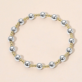 Stainless Steel Alternating Beaded Stretch Bracelet