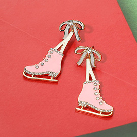 Bow Accent Ice Skate Dangle Earrings
