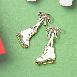 Bow Accent Ice Skate Dangle Earrings