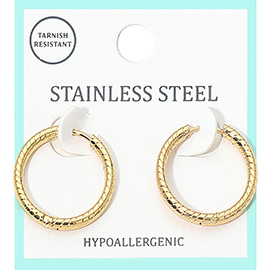 Stainless Steel Textured Huggie Hoop Earrings