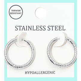 Stainless Steel Textured Huggie Hoop Earrings