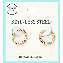 Stainless Steel Twisted Mini Huggie Hoop Earrings