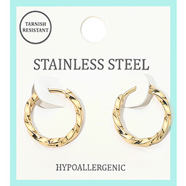 Stainless Steel Twisted Small Huggie Hoop Earrings