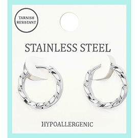 Stainless Steel Twisted Small Huggie Hoop Earrings
