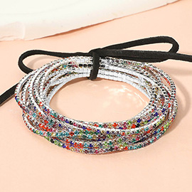 12PCS - Ribbon Colorful Rhinestone Layered Stretch Bracelets