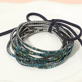 12PCS - Ribbon Colorful Rhinestone Layered Stretch Bracelets