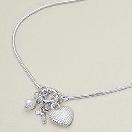 Heart Cross Pearl Charms Pendant Necklace