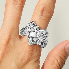 Antique Metal Vintage Floral Heart Stretch Ring