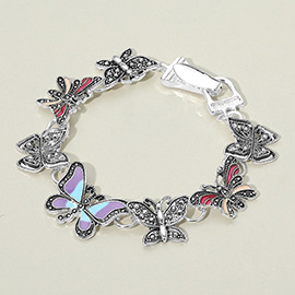 Vintage Enamel Butterfly Link Magnetic Bracelet