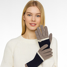 Color Block Layered Knit Winter Gloves