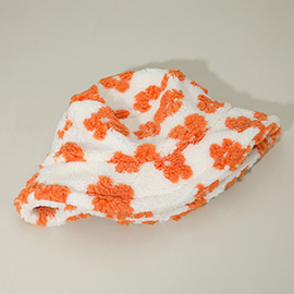 Faux Fur Plush Floral Pattern Winter Bucket Hat