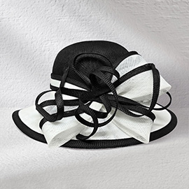 Two Tone Bow Accent Elegant Sinamay Dressy Hat