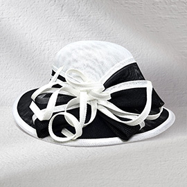 Two Tone Bow Accent Elegant Sinamay Dressy Hat