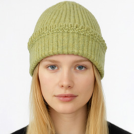 Chunky Ribbed Knit Loop Trim Winter Beanie Hat