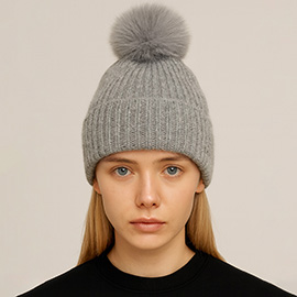 Solid Knit Pom Pom Winter Beanie Hat